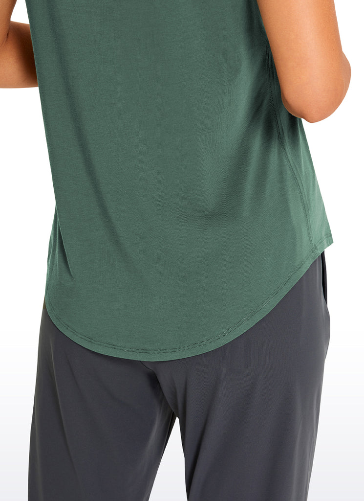 CRZ YOGA Women's Casual Relaxed Fit Shirts Pima Cotton Short Sleeves Dark Red 2