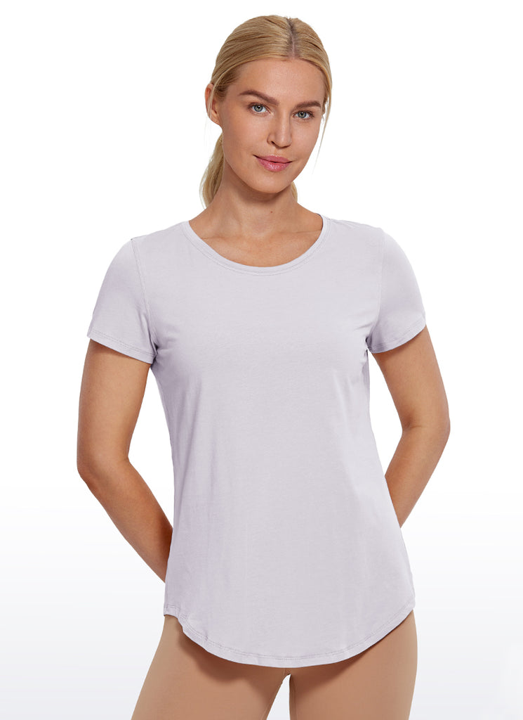 CRZ YOGA Women's Casual Relaxed Fit Shirts Pima Cotton Short Sleeves Dark Red 2