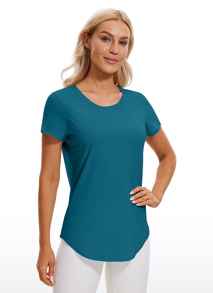 CRZ YOGA Women's Casual Relaxed Fit Shirts Pima Cotton Short Sleeves Strong Blue