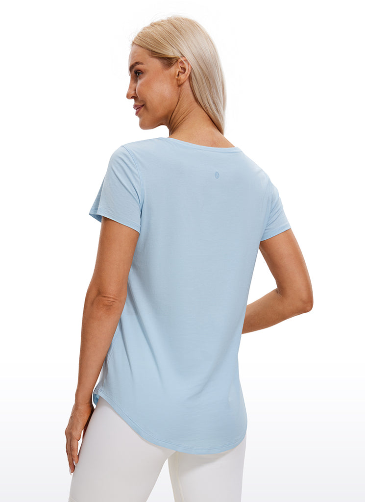 CRZ YOGA Women's Casual Relaxed Fit Shirts Pima Cotton Short Sleeves Graphite Green