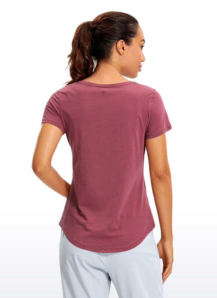 CRZ YOGA Women's Casual Relaxed Fit Shirts Pima Cotton Short Sleeves Smoky Blush