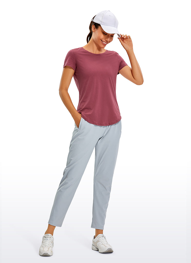 CRZ YOGA Women's Casual Relaxed Fit Shirts Pima Cotton Short Sleeves Smoky Blush