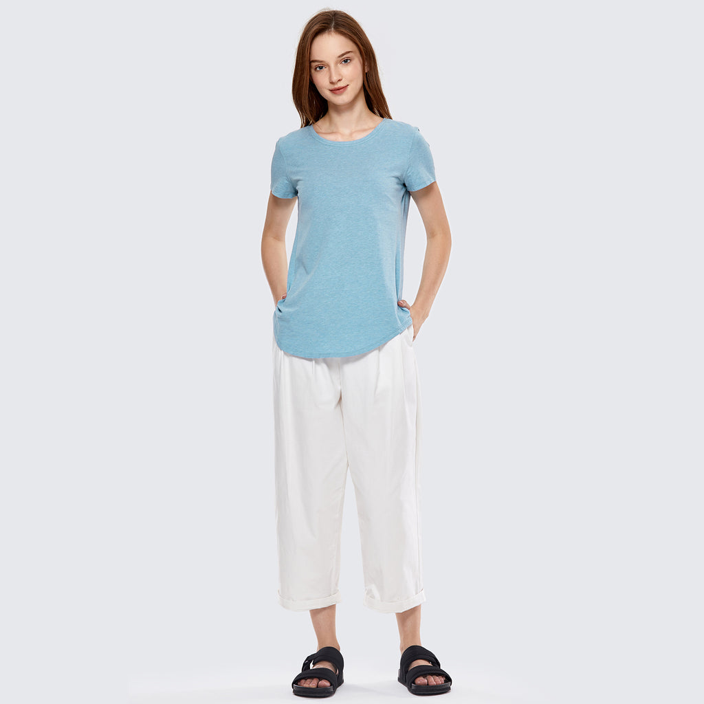 CRZ YOGA Women's Casual Relaxed Fit Shirts Pima Cotton Short Sleeves Grey Olive