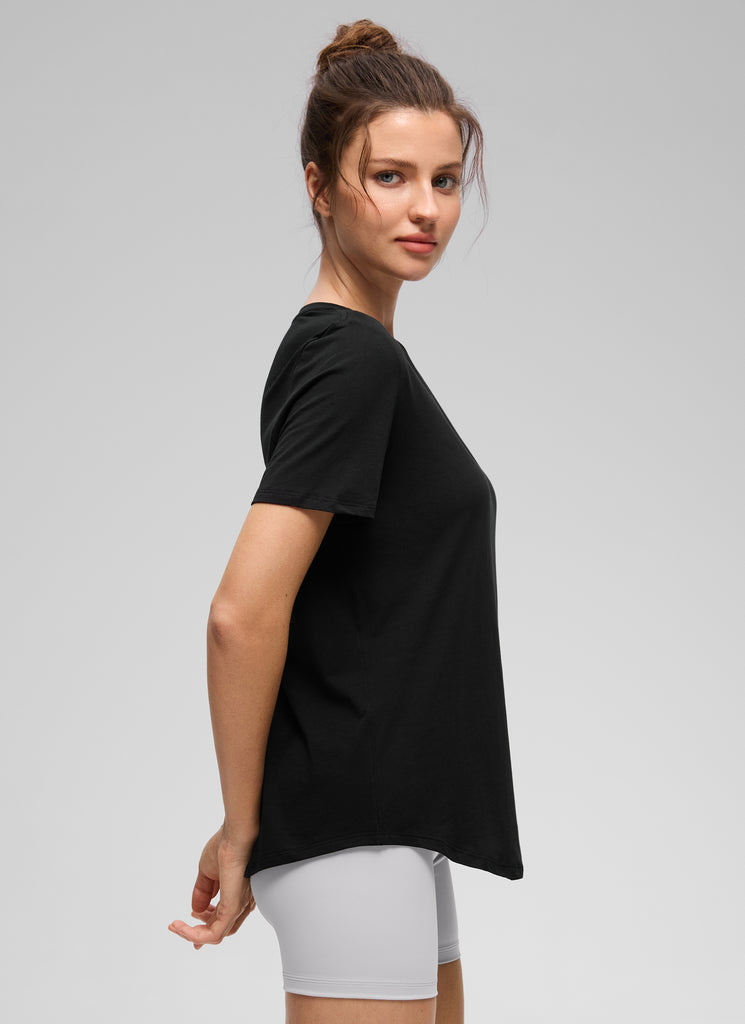 CRZ YOGA Women's Yoga Loose Fit Pima Cotton Short Sleeves Black