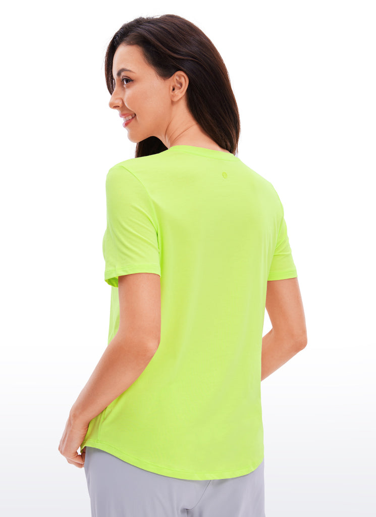 CRZ YOGA Women's Yoga Loose Fit Pima Cotton Short Sleeves Bright Verdancy
