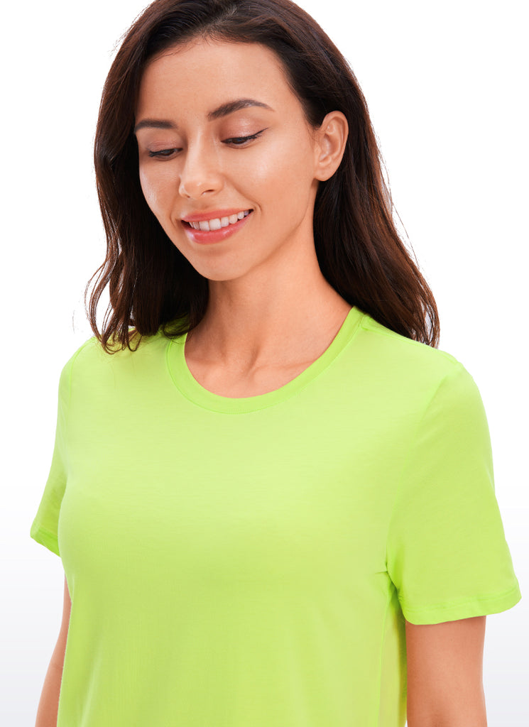 CRZ YOGA Women's Yoga Loose Fit Pima Cotton Short Sleeves Bright Verdancy