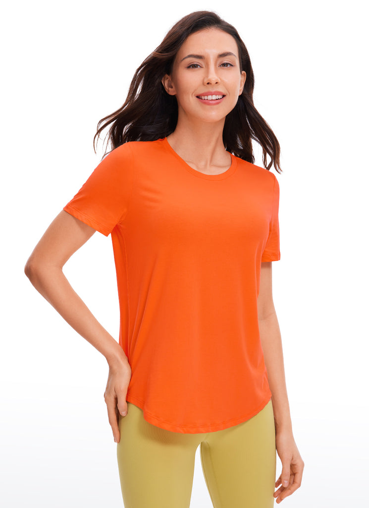CRZ YOGA Women's Yoga Loose Fit Pima Cotton Short Sleeves Bright Verdancy