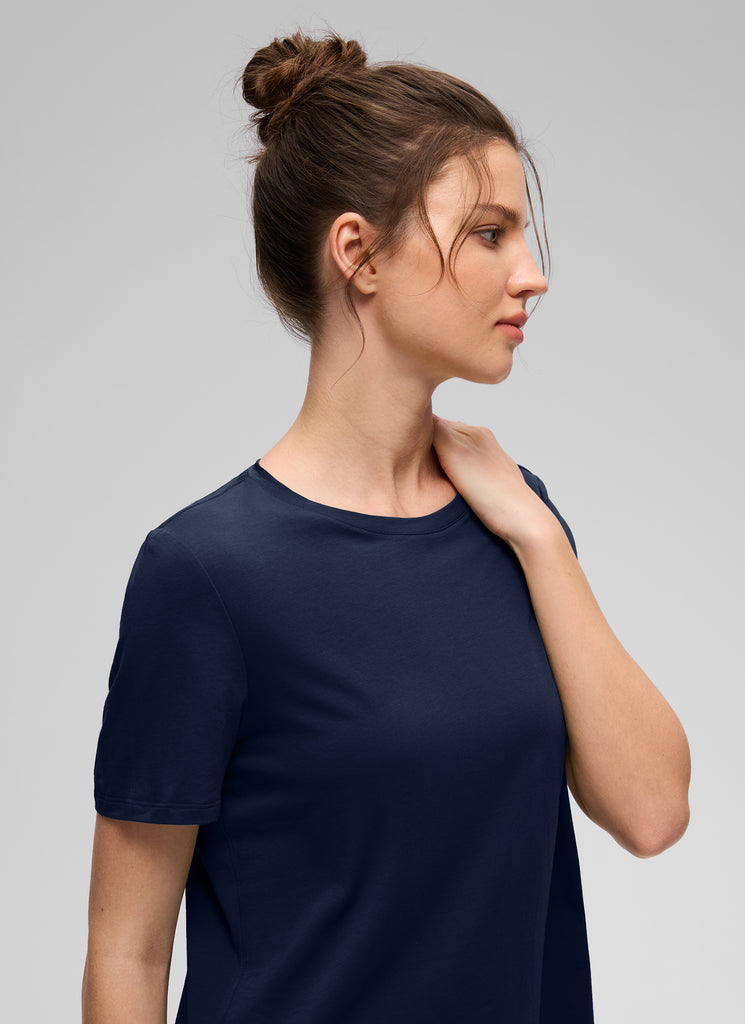 CRZ YOGA Women's Yoga Loose Fit Pima Cotton Short Sleeves Navy