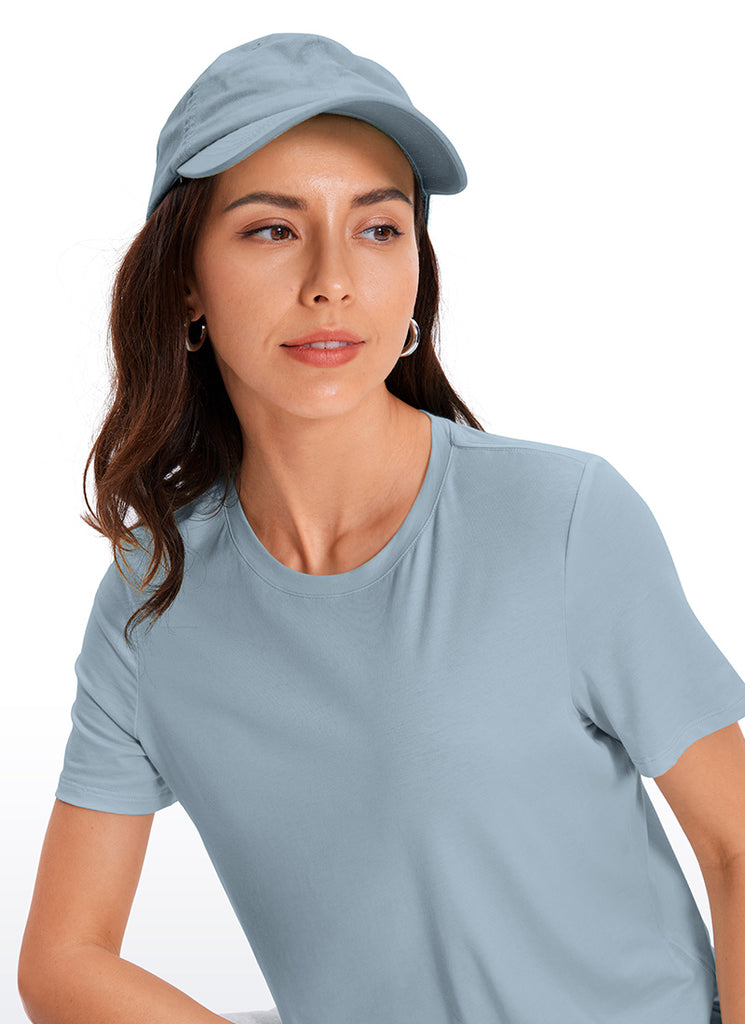 CRZ YOGA Women's Yoga Loose Fit Pima Cotton Short Sleeves Cambric Blue