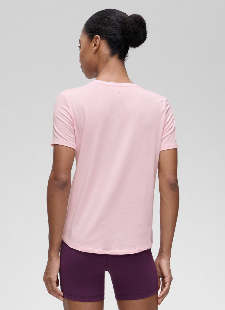 CRZ YOGA Women's Yoga Loose Fit Pima Cotton Short Sleeves Strawberry Pink