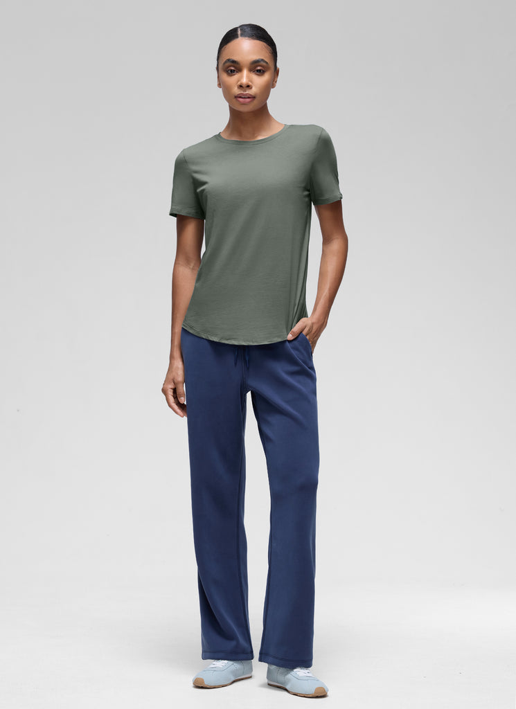 CRZ YOGA Women's Yoga Loose Fit Pima Cotton Short Sleeves Grey Sage