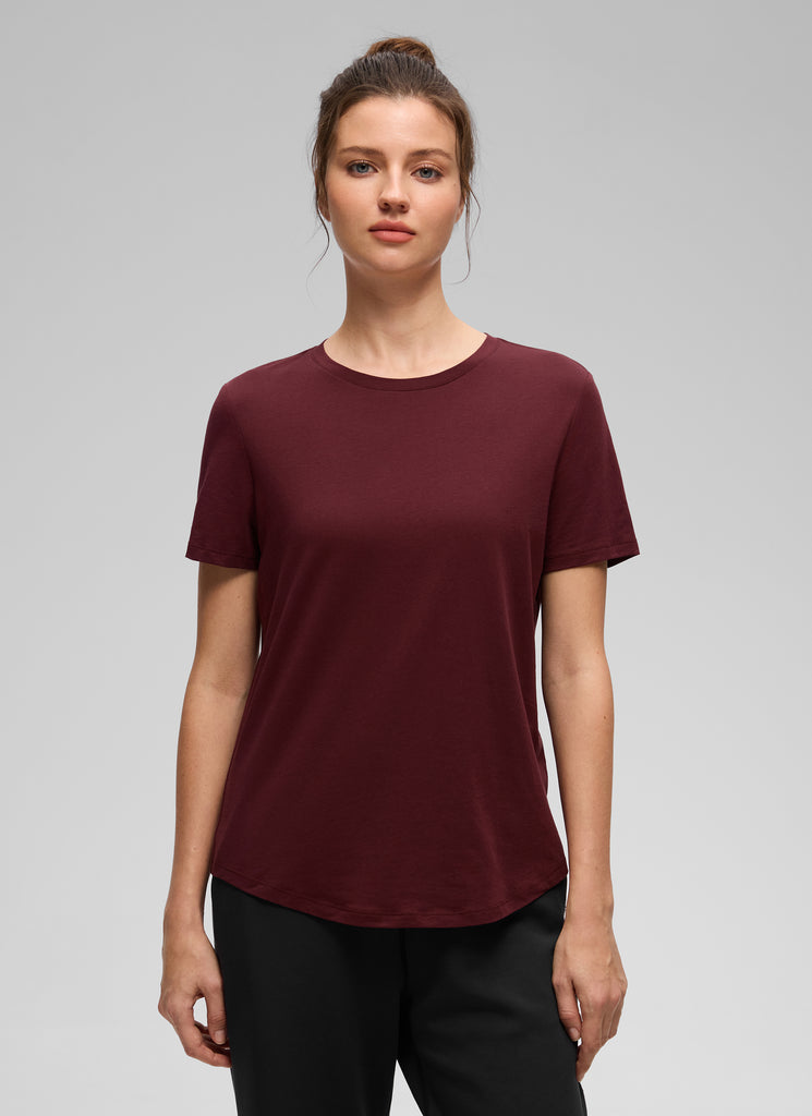 CRZ YOGA Women's Yoga Loose Fit Pima Cotton Short Sleeves Belgian Blue