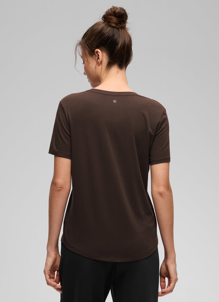 CRZ YOGA Women's Yoga Loose Fit Pima Cotton Short Sleeves Hot Fudge Brown