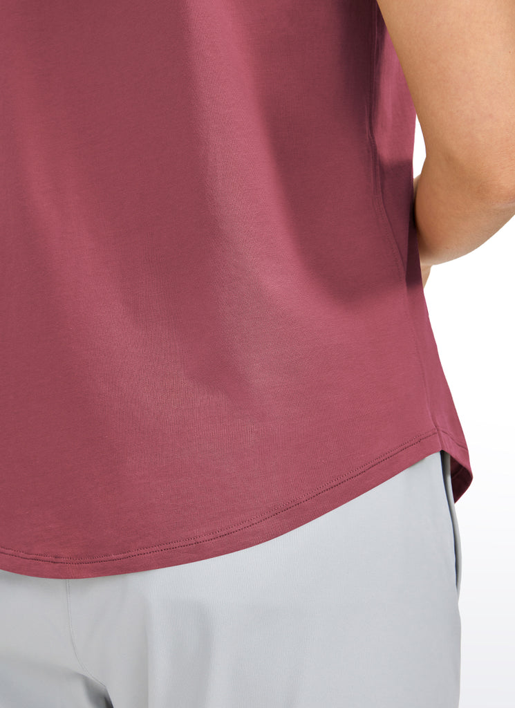 CRZ YOGA Women's Yoga Loose Fit Pima Cotton Short Sleeves Navy