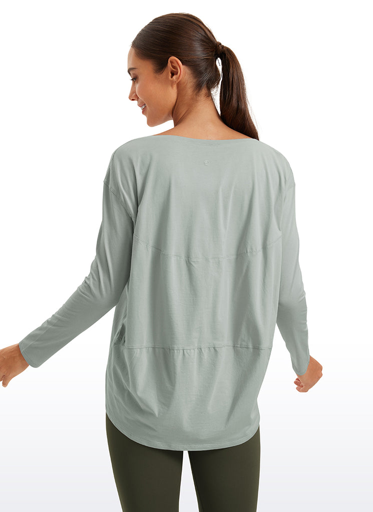 CRZ YOGA Women's Casual Loose Fit Pima Cotton Long Sleeves Boat Neck Strong Blue