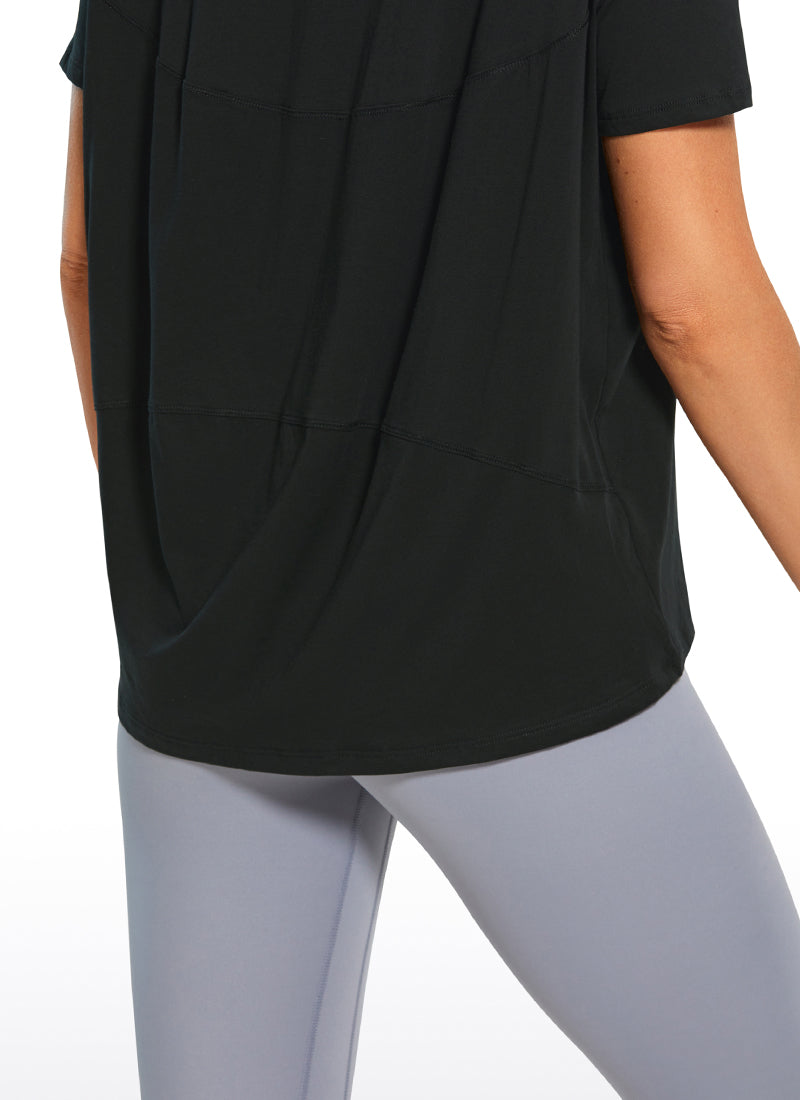 CRZ YOGA Women's Yoga Loose Fit Pima Cotton Short Sleeves Boat Neck Black