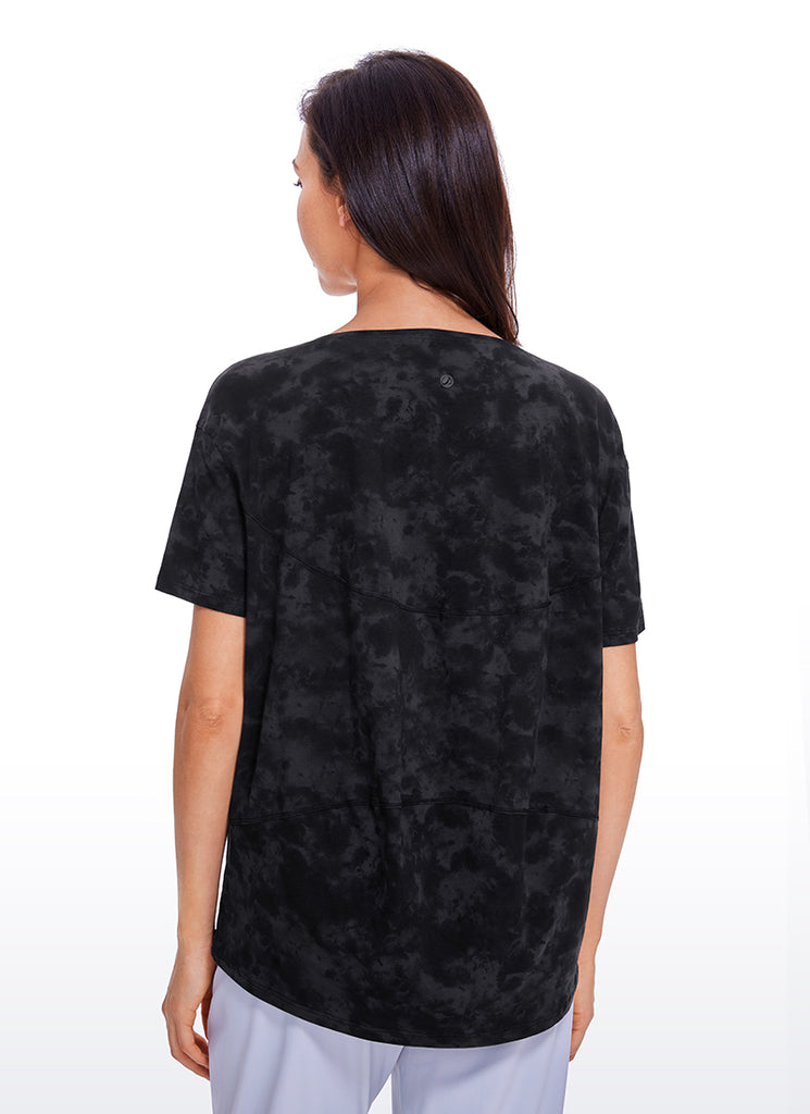 CRZ YOGA Women's Yoga Loose Fit Pima Cotton Short Sleeves Boat Neck purple gray