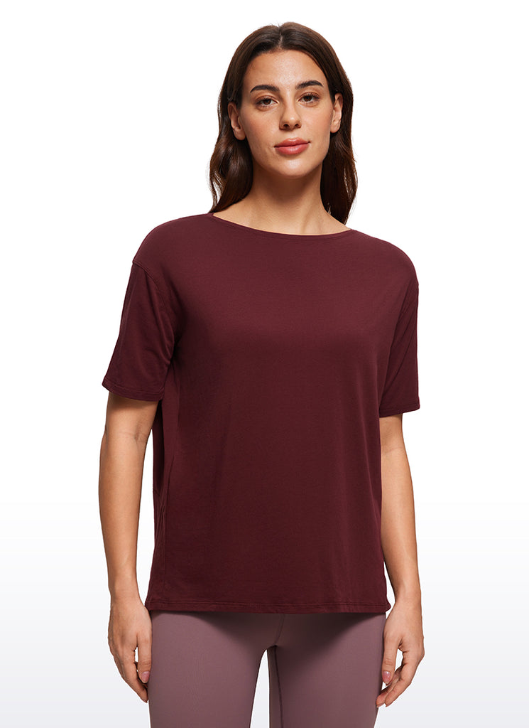 CRZ YOGA Women's Yoga Loose Fit Pima Cotton Short Sleeves Boat Neck Grey Sage