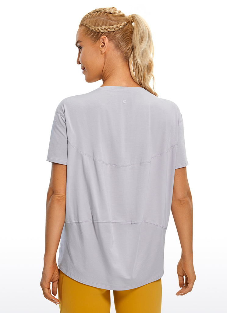 CRZ YOGA Women's Yoga Loose Fit Pima Cotton Short Sleeves Boat Neck Black