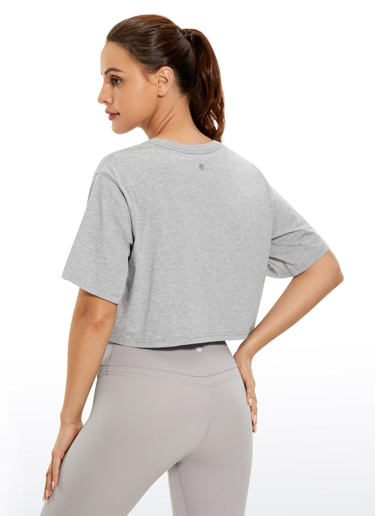 CRZ YOGA Women's Casual Loose Fit Pima Cotton Short Sleeves Cropped Slate Blue