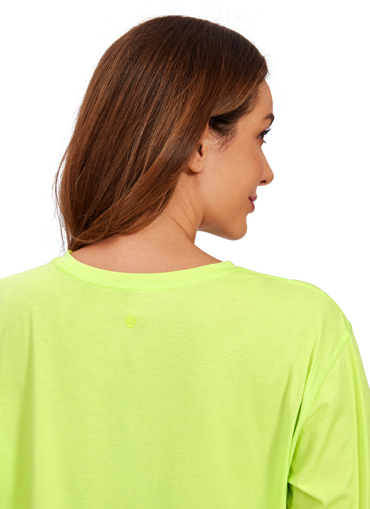 CRZ YOGA Women's Casual Loose Fit Pima Cotton Short Sleeves Cropped Bright Verdancy