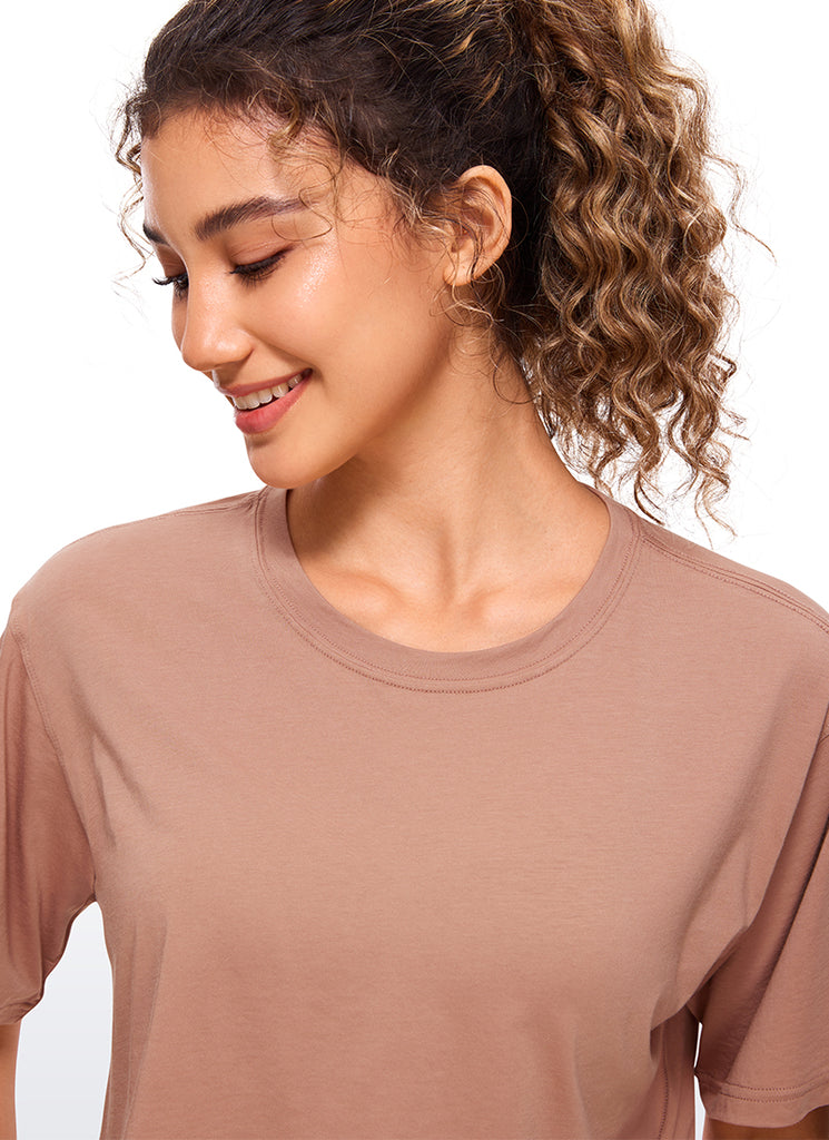 CRZ YOGA Women's Casual Loose Fit Pima Cotton Short Sleeves Cropped Mocha Mousse