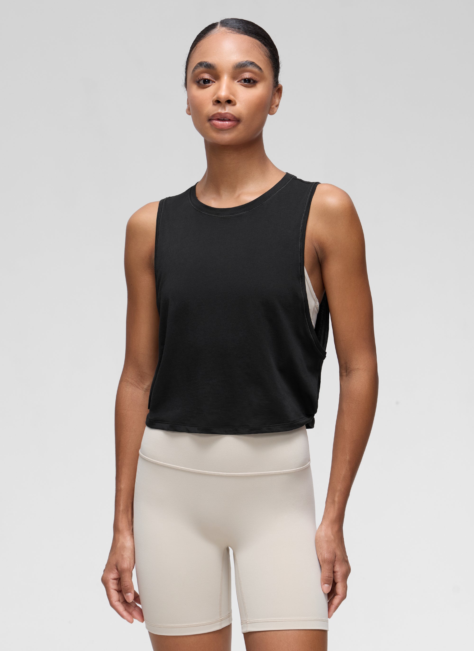 CRZ YOGA Women's Yoga Loose Fit Top Pima Cotton Crop Tank Deep Armhole Black