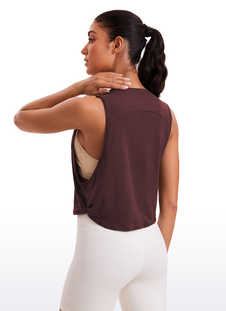 CRZ YOGA Women's Yoga Loose Fit Top Pima Cotton Crop Tank Deep Armhole Dark Red 2