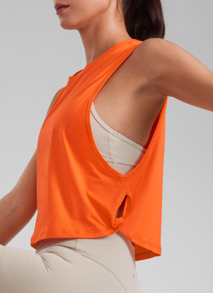 CRZ YOGA Women's Yoga Loose Fit Top Pima Cotton Crop Tank Deep Armhole Coral