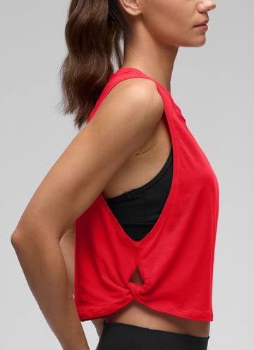 CRZ YOGA Women's Yoga Loose Fit Top Pima Cotton Crop Tank Deep Armhole Festival Red