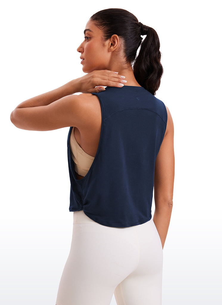 CRZ YOGA Women's Yoga Loose Fit Top Pima Cotton Crop Tank Deep Armhole Peach Pink