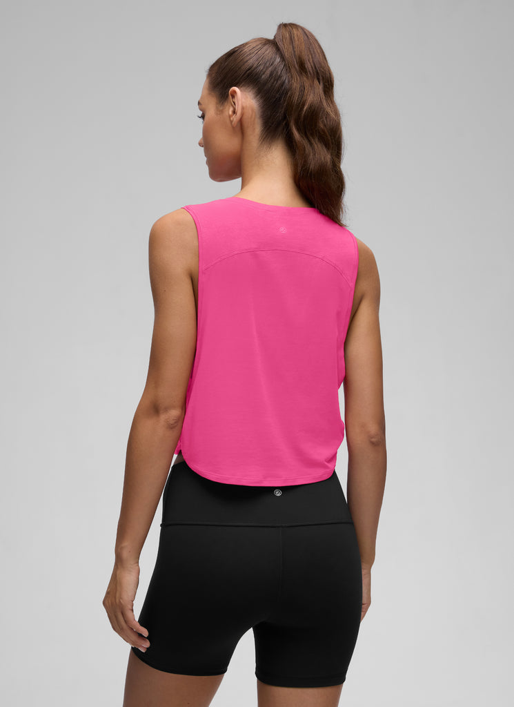 CRZ YOGA Women's Yoga Loose Fit Top Pima Cotton Crop Tank Deep Armhole Grey Olive