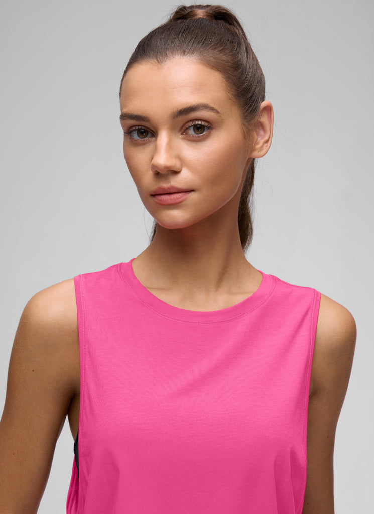 CRZ YOGA Women's Yoga Loose Fit Top Pima Cotton Crop Tank Deep Armhole Grey Olive