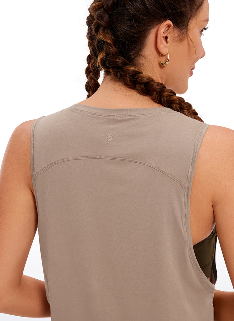 CRZ YOGA Women's Yoga Loose Fit Top Pima Cotton Crop Tank Deep Armhole Strong Blue