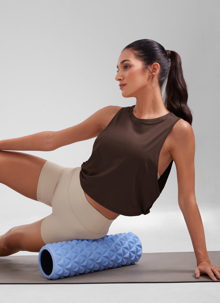 CRZ YOGA Women's Yoga Loose Fit Top Pima Cotton Crop Tank Deep Armhole Light Grey Heather