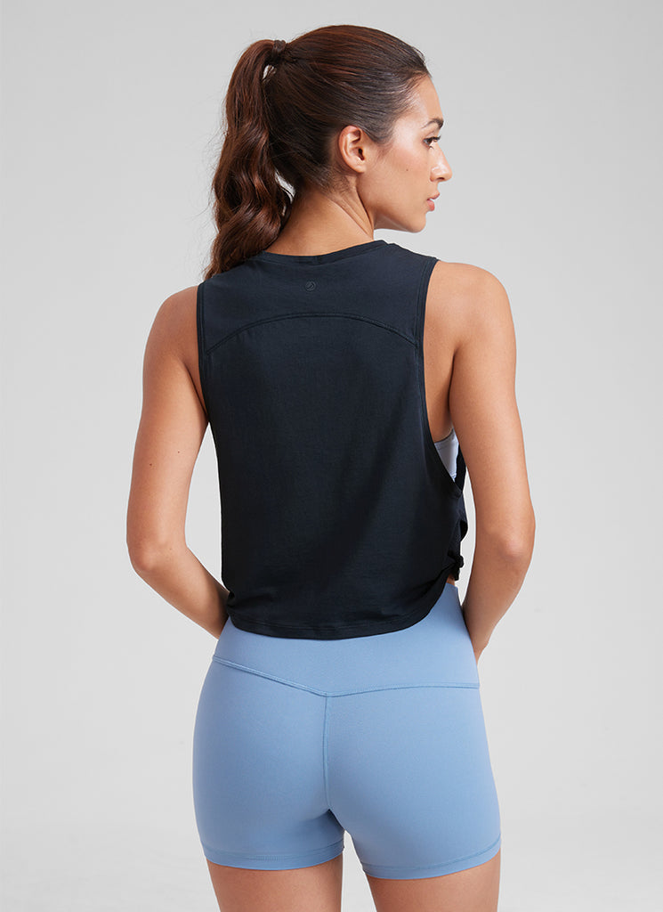 CRZ YOGA Women's Yoga Loose Fit Top Pima Cotton Crop Tank Deep Armhole Hot Fudge Brown