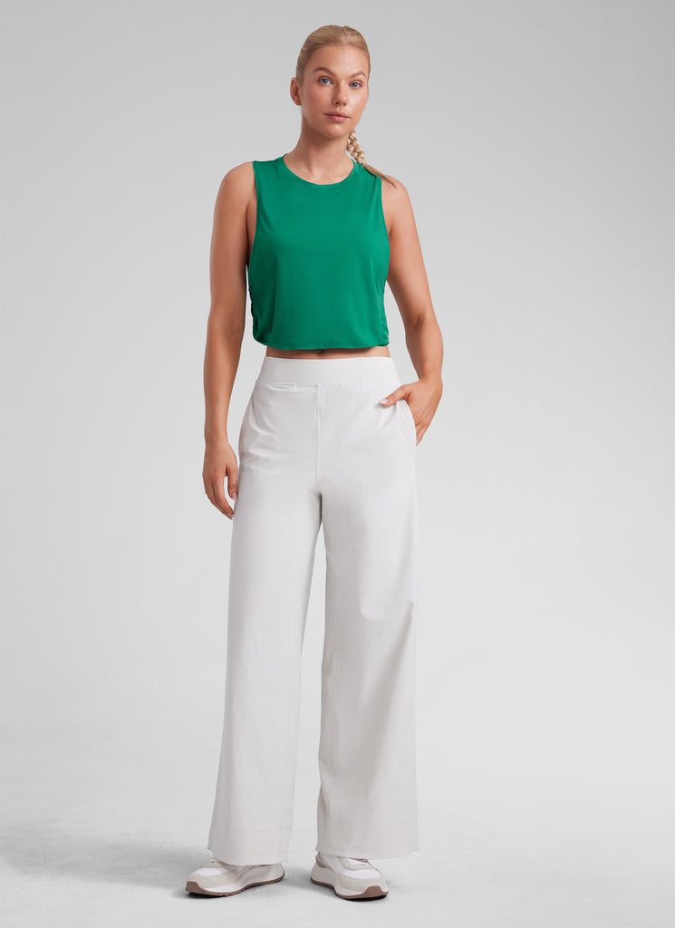 CRZ YOGA Women's Yoga Loose Fit Top Pima Cotton Crop Tank Deep Armhole Cascadia Green