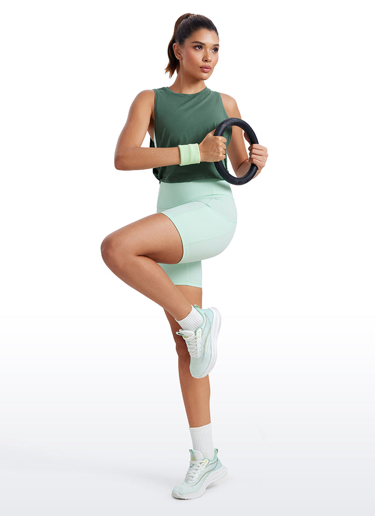 CRZ YOGA Women's Yoga Loose Fit Top Pima Cotton Crop Tank Deep Armhole Graphite Green