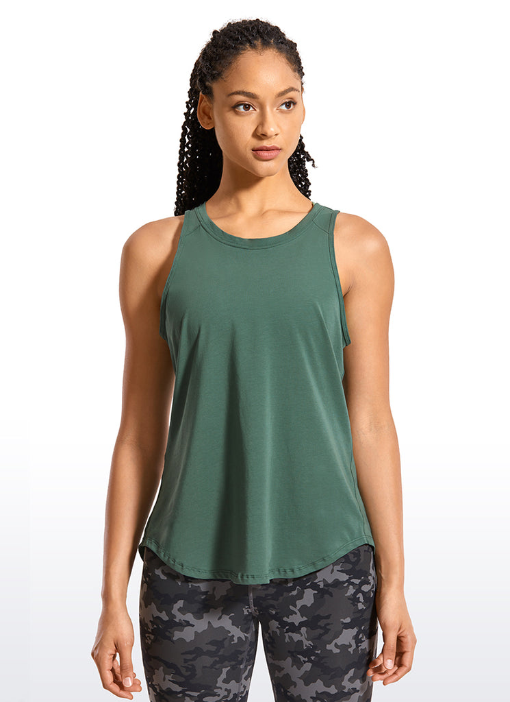 CRZ YOGA Women's Yoga Loose Fit Tops Pima Cotton Tank Split Open Back Heathered Medium Grey