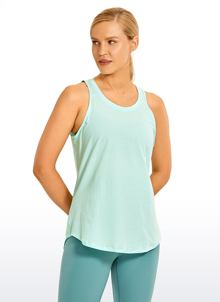 CRZ YOGA Women's Yoga Loose Fit Tops Pima Cotton Tank Split Open Back Ice Grey White
