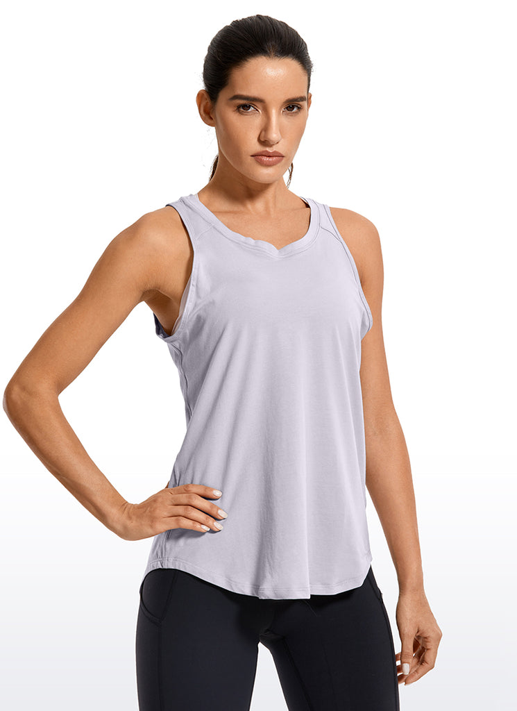 CRZ YOGA Women's Yoga Loose Fit Tops Pima Cotton Tank Split Open Back Ice Grey White