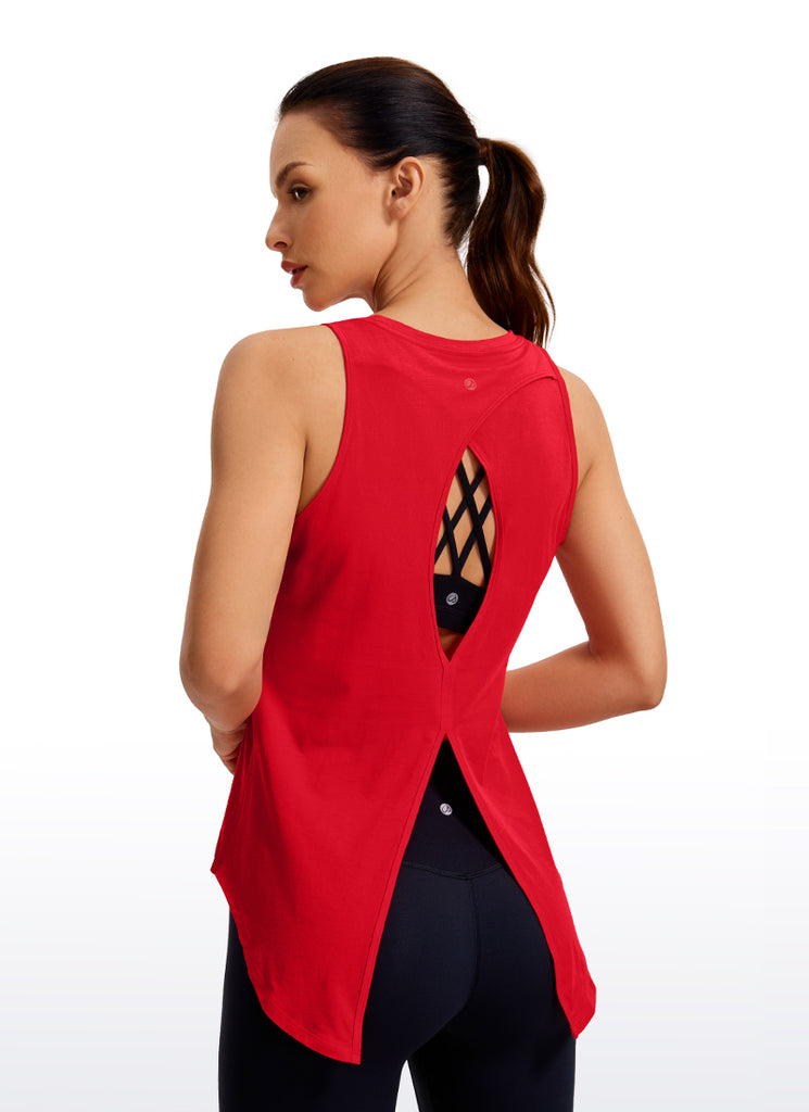 CRZ YOGA Women's Yoga Loose Fit Tops Pima Cotton Tank Split Open Back Camo Multi 6