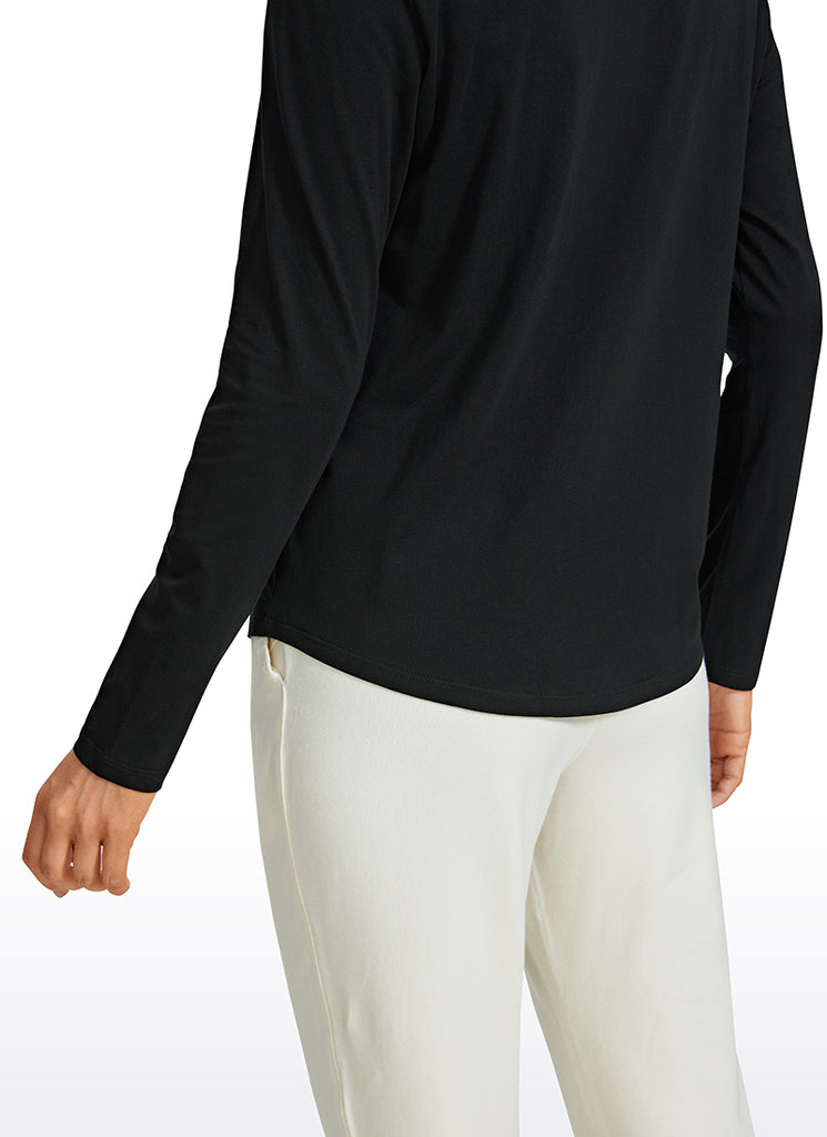 CRZ YOGA Women's Yoga Classic Fit Tops Pima Cotton Workout Long Sleeve Black