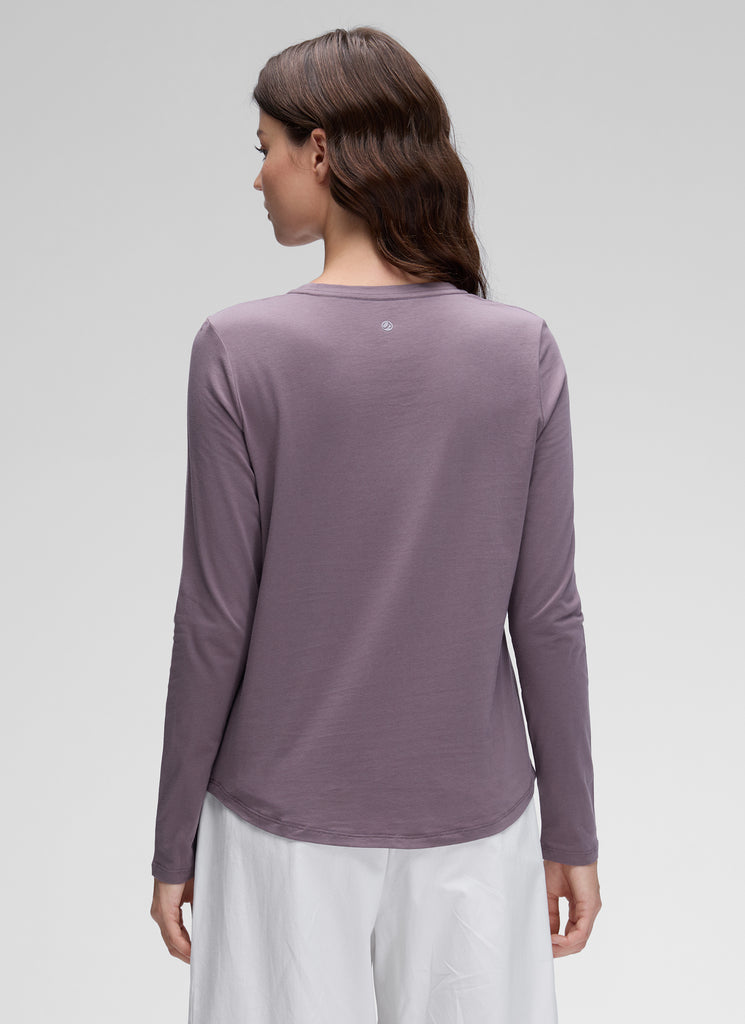 CRZ YOGA Women's Yoga Classic Fit Tops Pima Cotton Workout Long Sleeve purple gray
