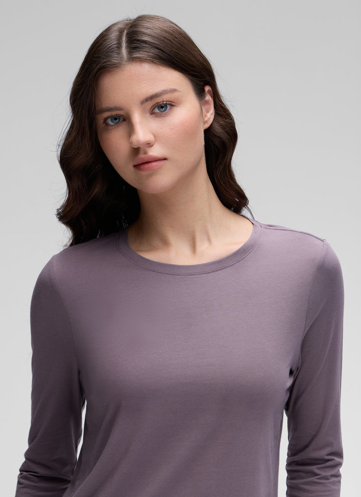 CRZ YOGA Women's Yoga Classic Fit Tops Pima Cotton Workout Long Sleeve purple gray