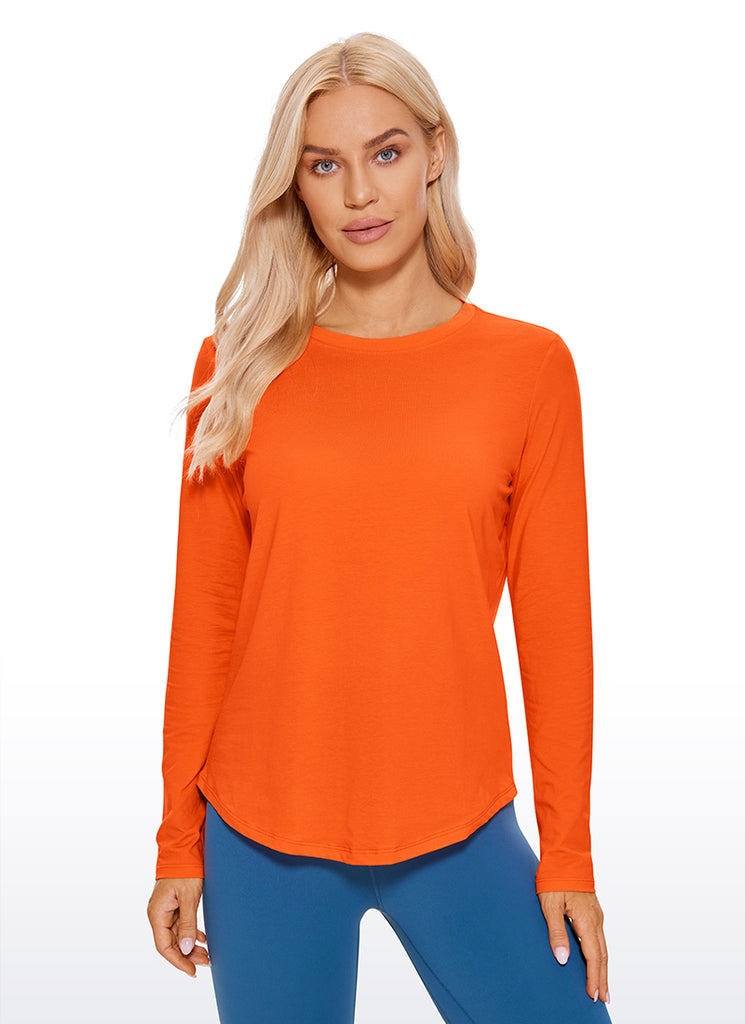 CRZ YOGA Women's Yoga Classic Fit Tops Pima Cotton Workout Long Sleeve Sonic Pink