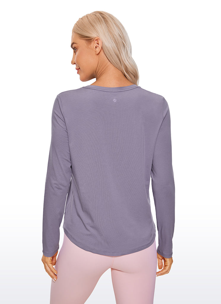 CRZ YOGA Women's Yoga Classic Fit Tops Pima Cotton Workout Long Sleeve Coral