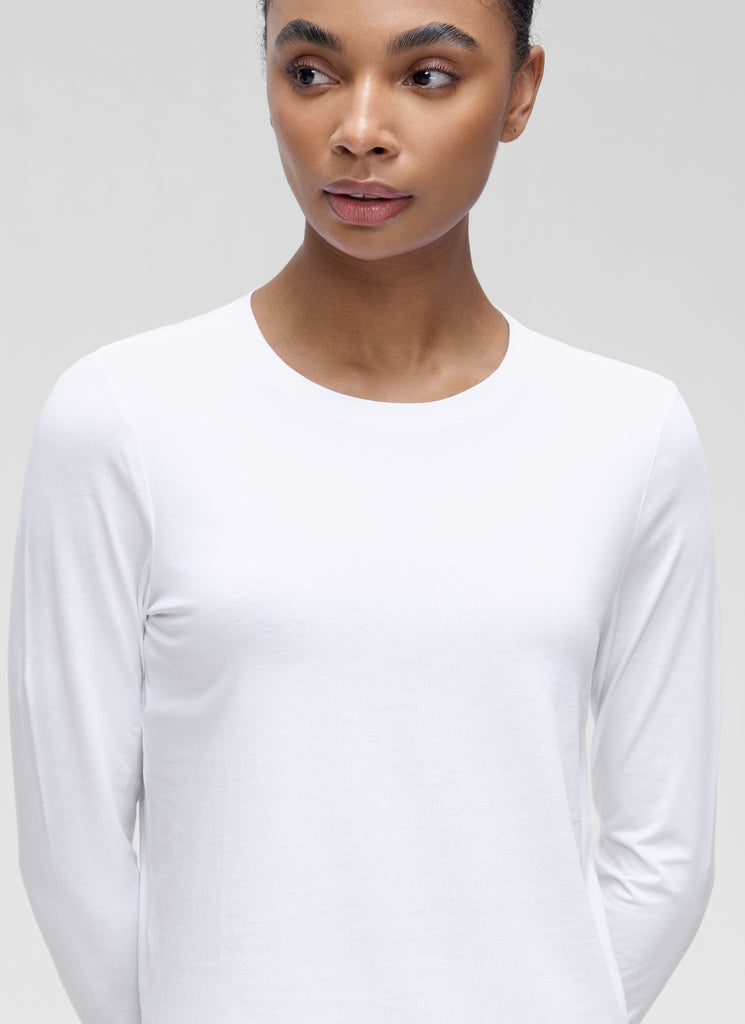 CRZ YOGA Women's Yoga Classic Fit Tops Pima Cotton Workout Long Sleeve White