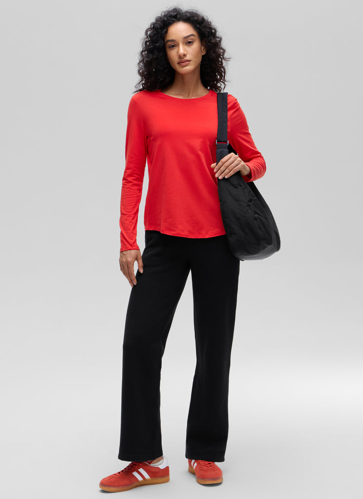 CRZ YOGA Women's Yoga Classic Fit Tops Pima Cotton Workout Long Sleeve Ice Grey White