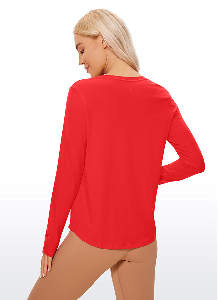 CRZ YOGA Women's Yoga Classic Fit Tops Pima Cotton Workout Long Sleeve Ice Grey White